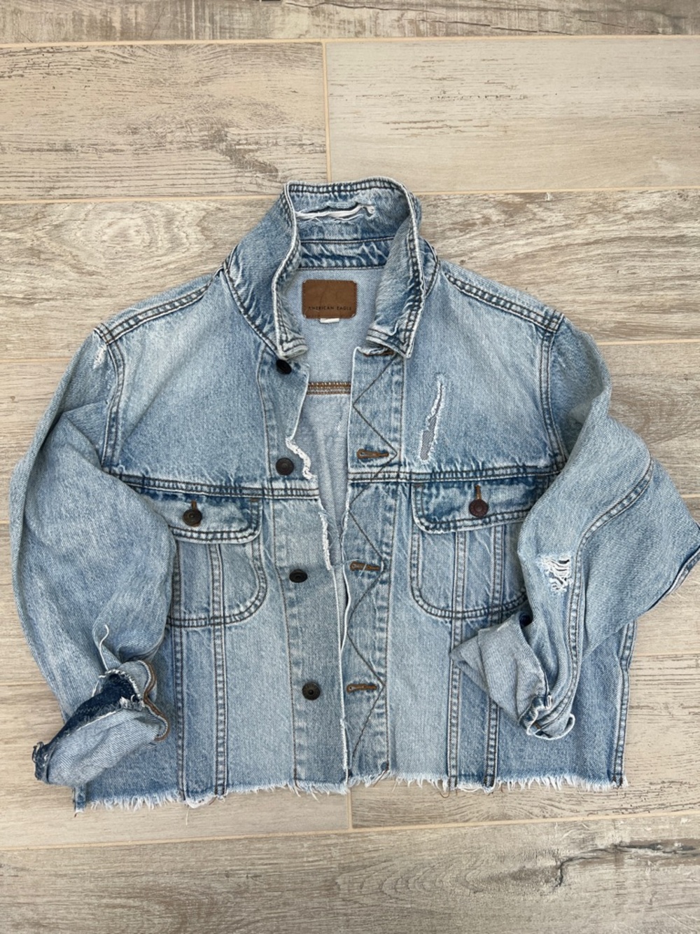 AE Light Wash Distressed Denim Jacket